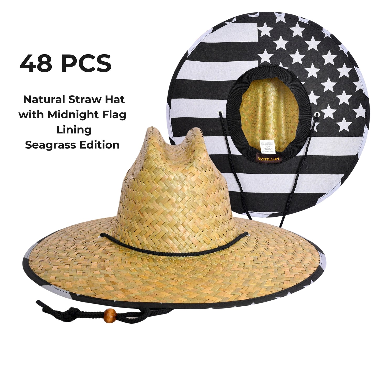 48 PCS Lifeguard Straw Hats with Midnight Flag Lining (MSRP $14.99)