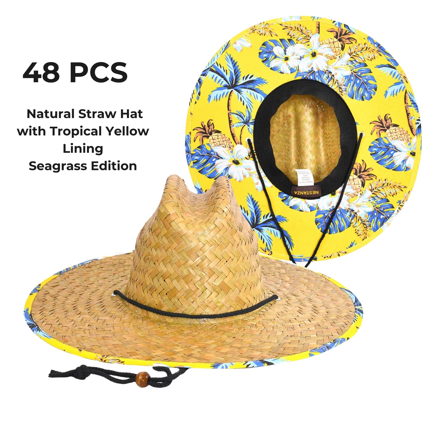 48 PCS Lifeguard Straw Hats with Tropical Yellow Lining  (MSRP $14.99)