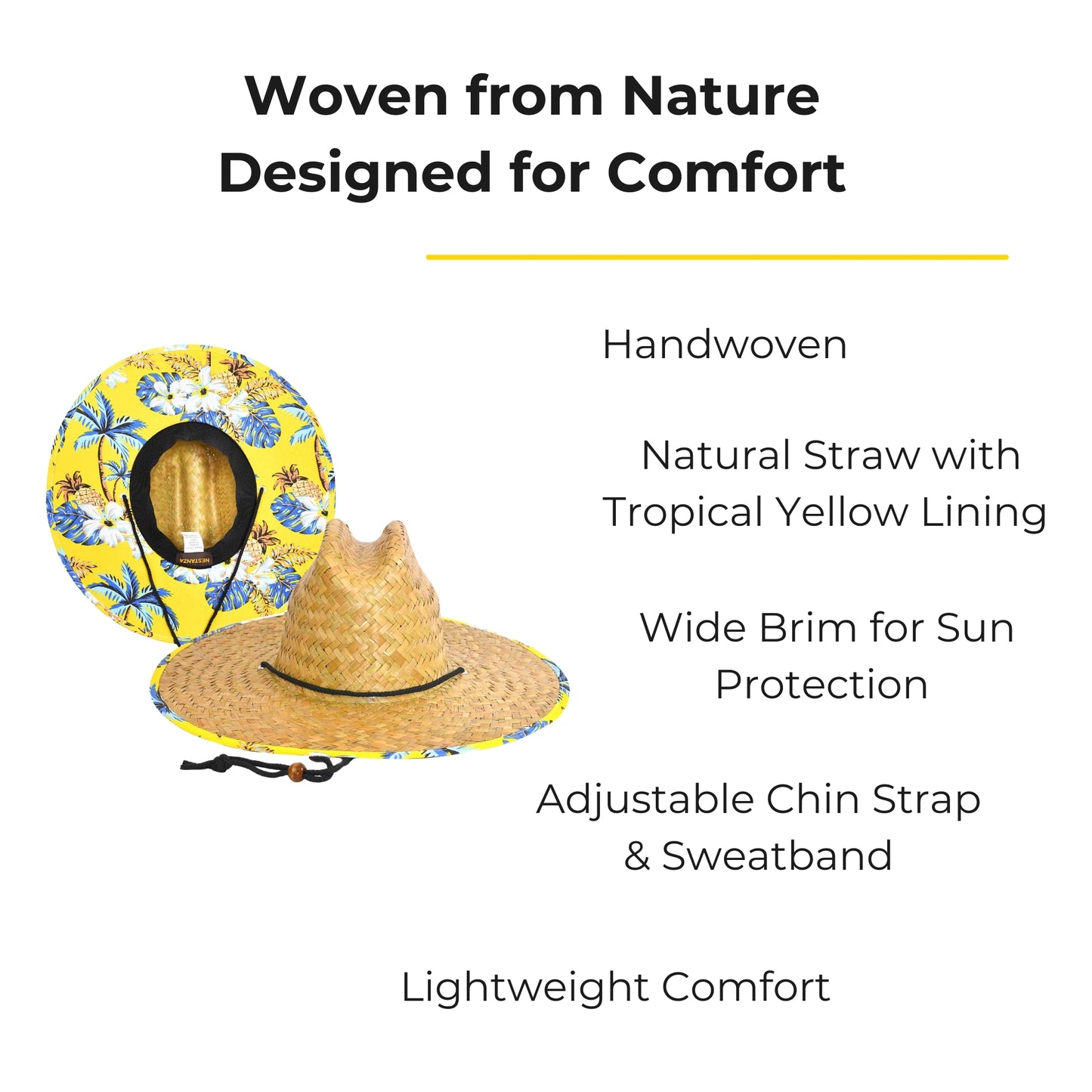 48 PCS Lifeguard Straw Hats with Tropical Yellow Lining  (MSRP $14.99)