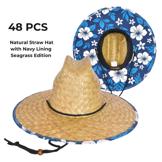 48 PCS Lifeguard Straw Hats with Navy Lining (MSRP $14.99)