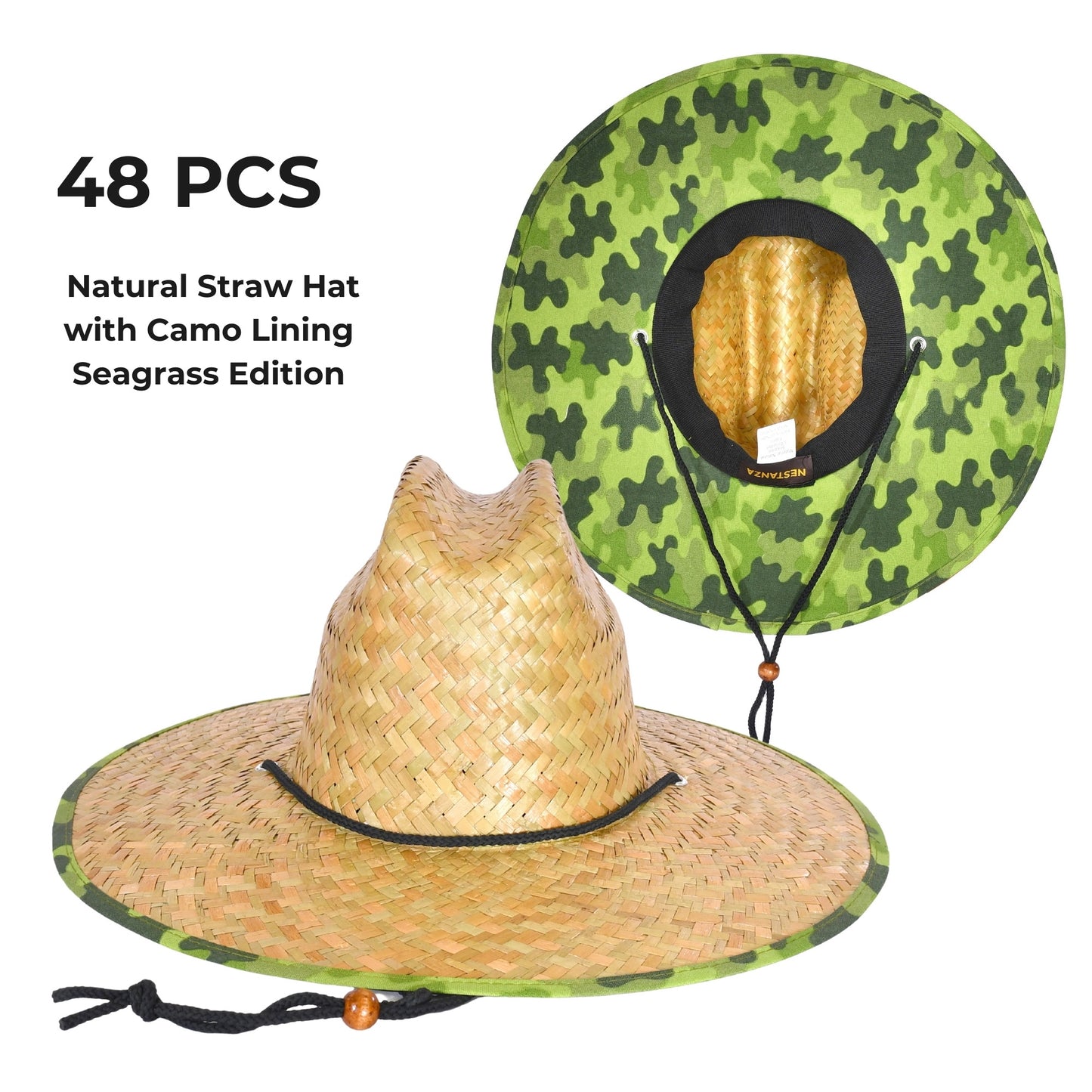 48 PCS Lifeguard Straw Hats with Camo Lining (MSRP $14.99)