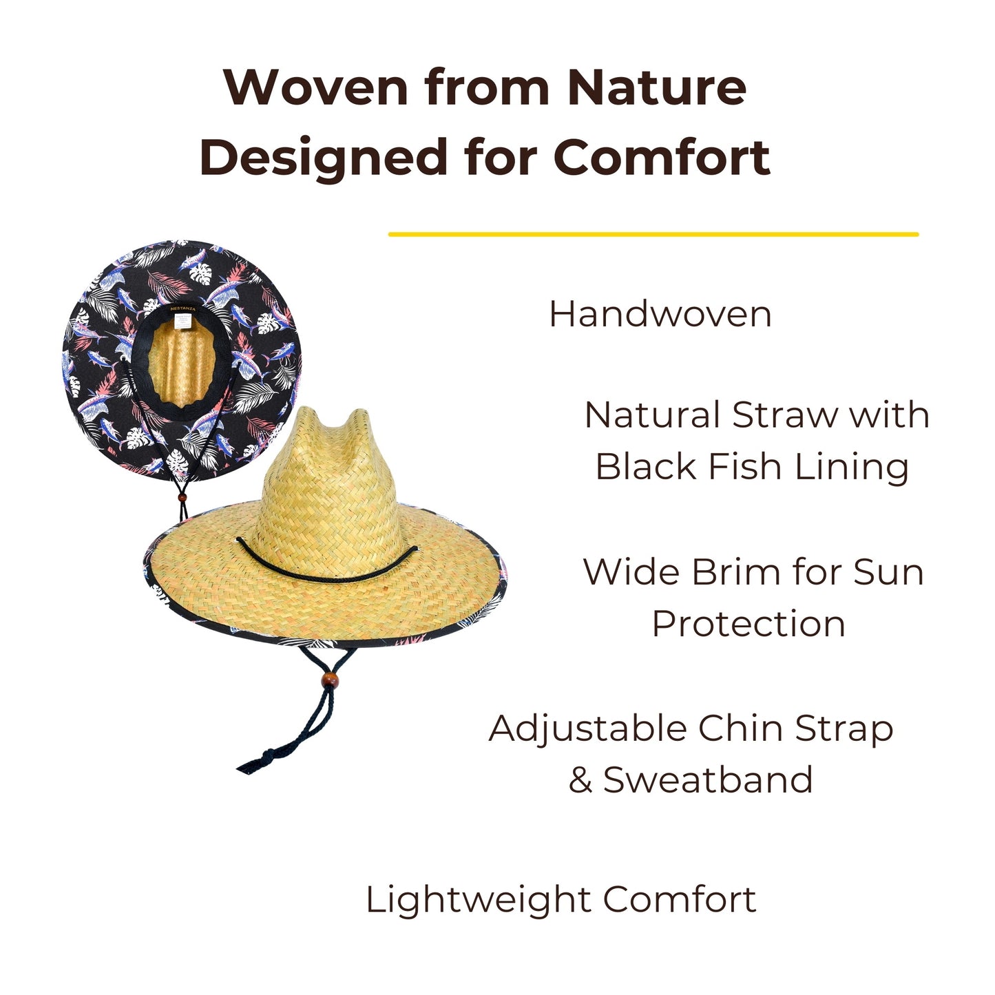 Lifeguard Straw Hats with Black Fish Lining